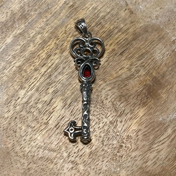Vintage BJC Samuel Benham Garnet & Citrine Sterling Silver 18K Gold Key Pendant - Picture 9 of 16